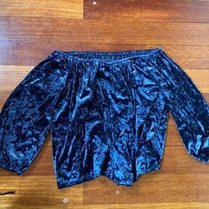 Navy Velvet Off-The-Shoulder Top - American Eagle